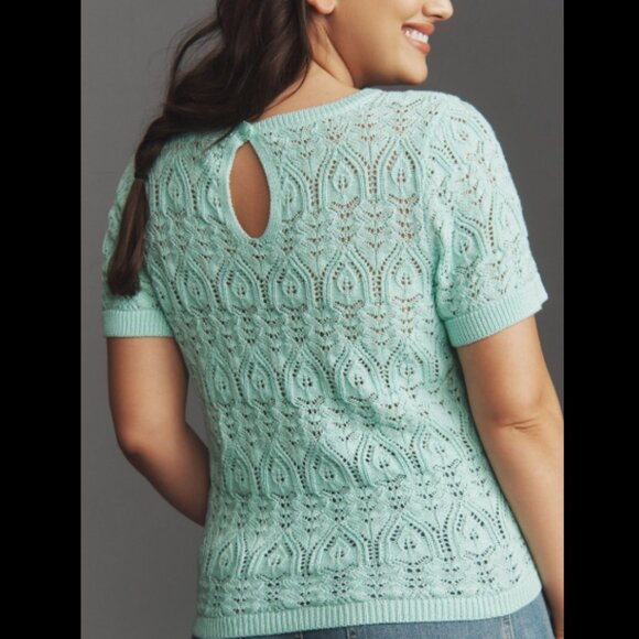 Brand New By Anthropologie Crochet Stitched Knitted T-Shirt - Picture 7 of 9